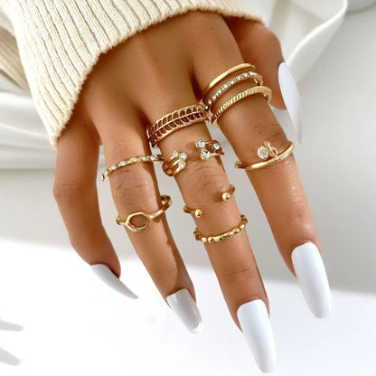 Crystal Rings Set Vintage Women Butterfly Pearl Geometric Hollow Ring Girls Anillos Jewelry Bague Adjustable Funk Jewellery