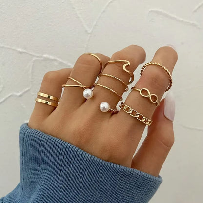 Crystal Rings Set Vintage Women Butterfly Pearl Geometric Hollow Ring Girls Anillos Jewelry Bague Adjustable Funk Jewellery