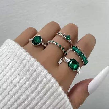 Crystal Rings Set Vintage Women Butterfly Pearl Geometric Hollow Ring Girls Anillos Jewelry Bague Adjustable Funk Jewellery