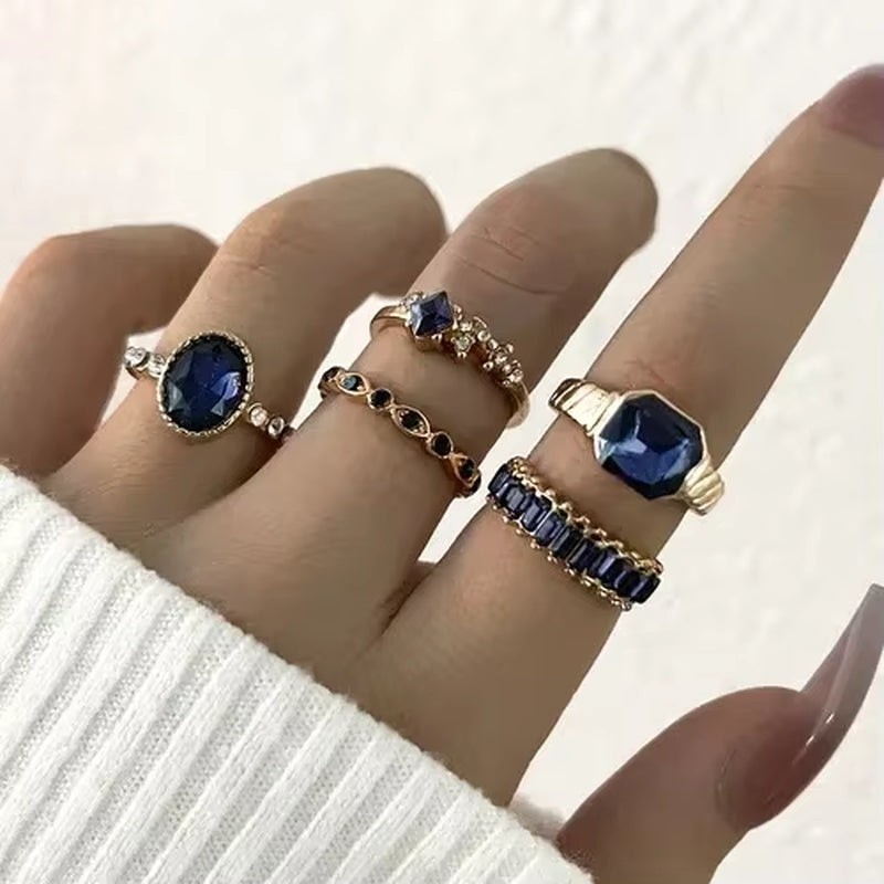 Crystal Rings Set Vintage Women Butterfly Pearl Geometric Hollow Ring Girls Anillos Jewelry Bague Adjustable Funk Jewellery