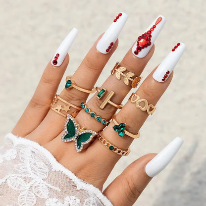 Crystal Rings Set Vintage Women Butterfly Pearl Geometric Hollow Ring Girls Anillos Jewelry Bague Adjustable Funk Jewellery