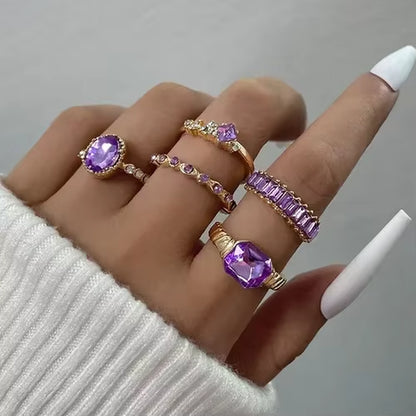 Crystal Rings Set Vintage Women Butterfly Pearl Geometric Hollow Ring Girls Anillos Jewelry Bague Adjustable Funk Jewellery